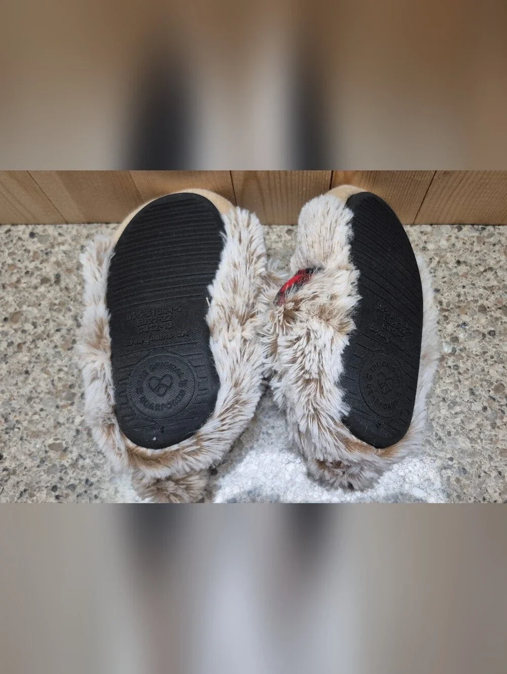 ​Dearfoams Lil Bear Toddler Slippers Size 5-6 Santa Hat Faux Fur Plaid Christmas